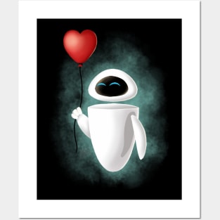 Modern robot with red heart balloon Posters and Art